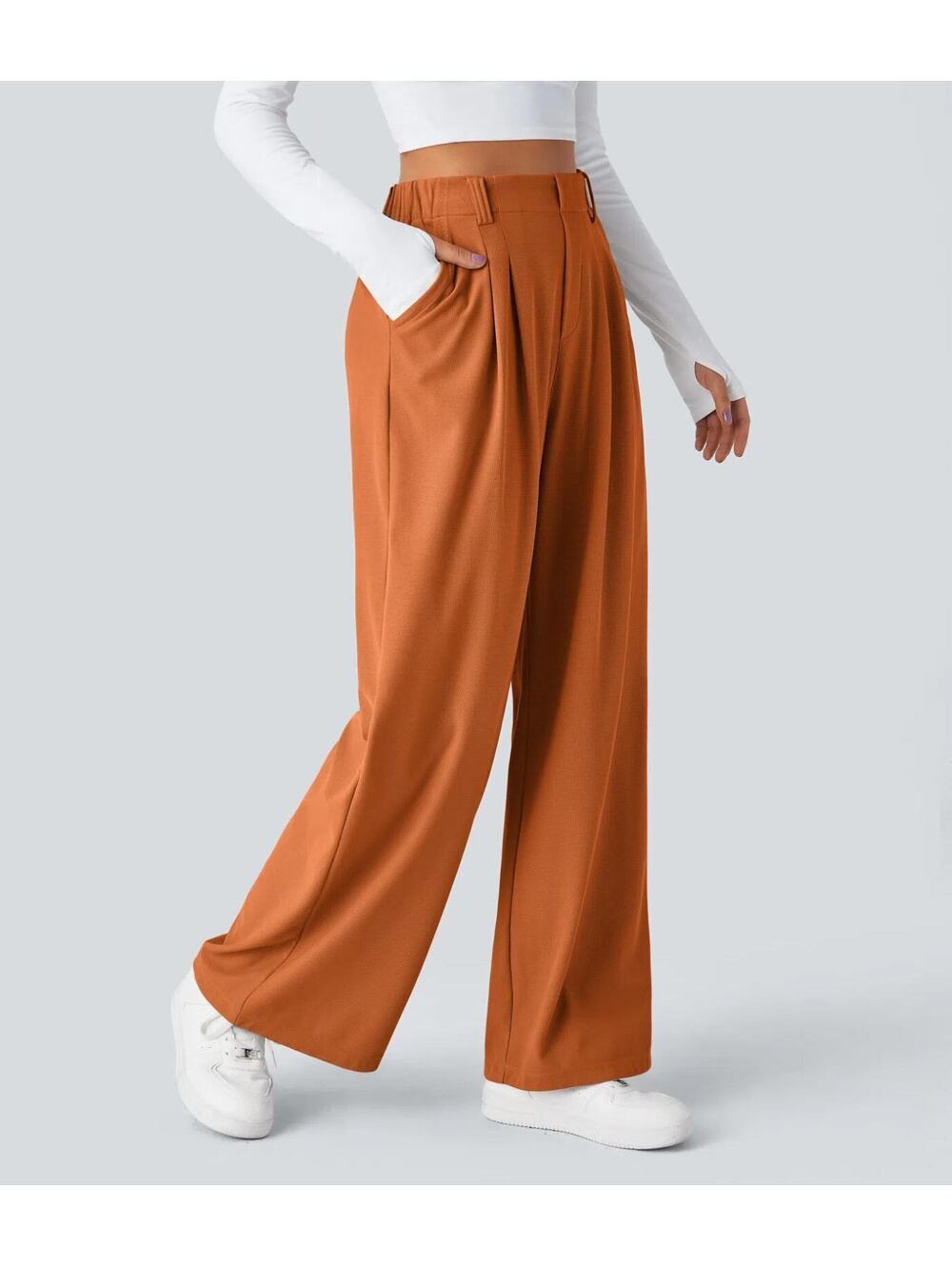 HALARA High Waisted Pocket Wide Leg Waffle Work Pants- Size L Regular - Picture 2 of 3
